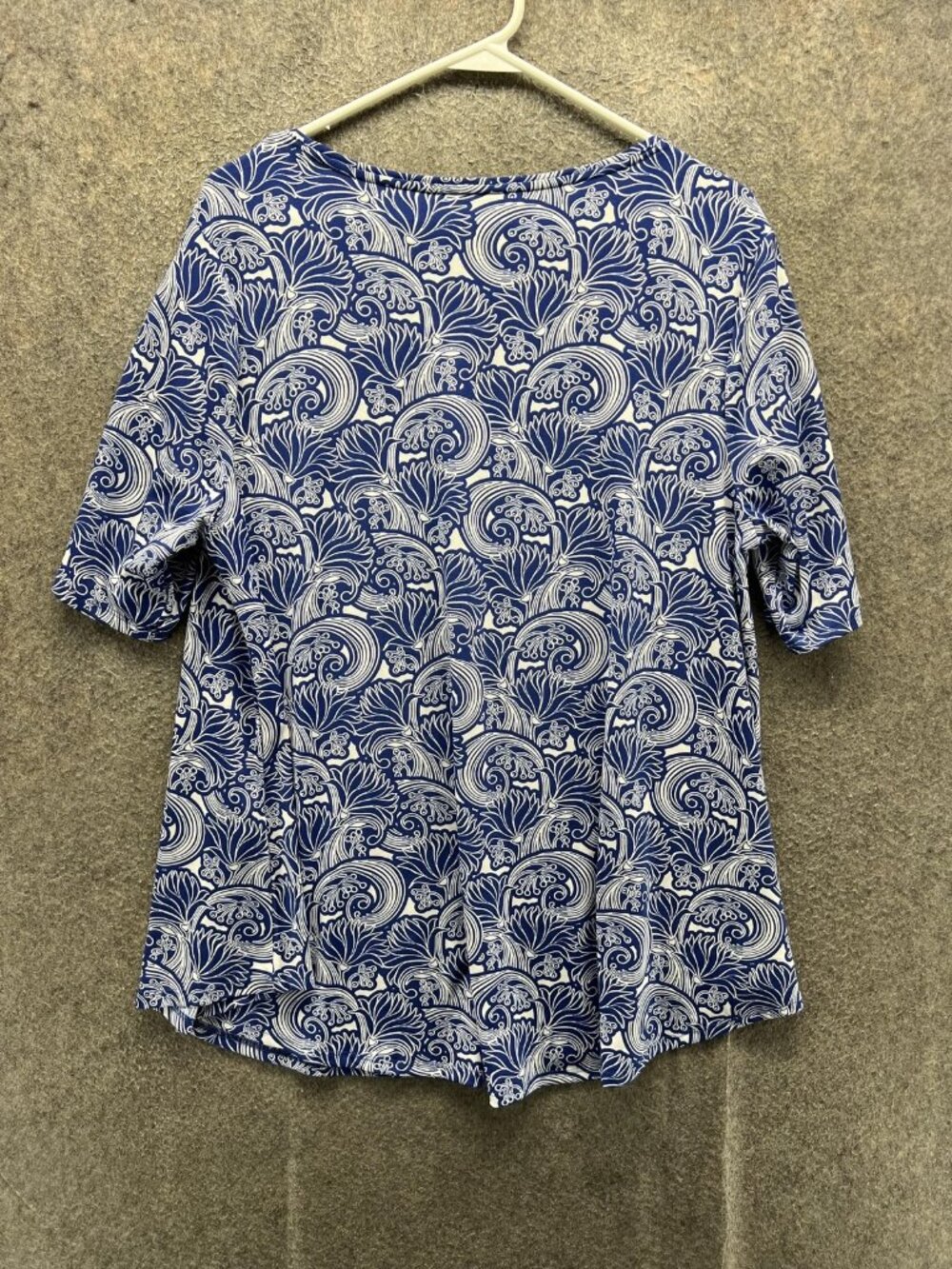 Chico's Shirt Womens 2 Blue Scoop Neck Short Sleeve Tunic Floral Jersey Top - Picture 8 of 11